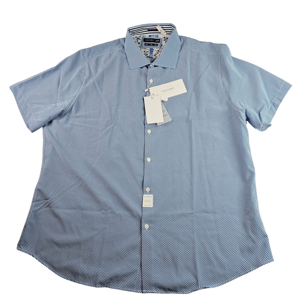 Cactus Man Ricky Singh Men's Shirt XXXL Blue 4-Way Stretch‎ Short Sleeve Casual